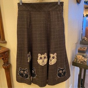 ESHAKTI Women Brown Wool Cat Face Midi Skirt Size Large